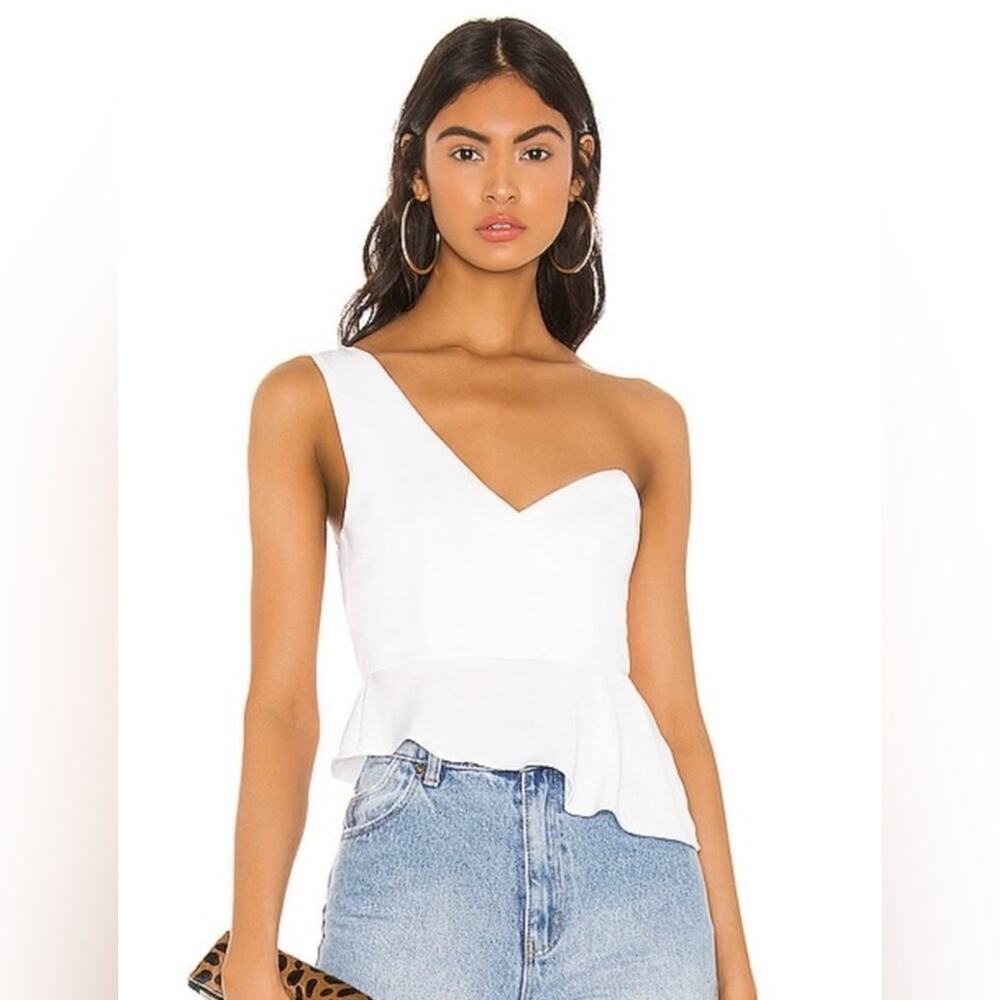 NWT Revolve Superdown crop top Small White Karlie One Shoulder ruffled going out